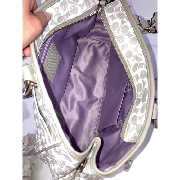 COACH F17179 GRAY WHITE COATED CANVAS SIGNATURE HANDBAG - Picture 12 of 14